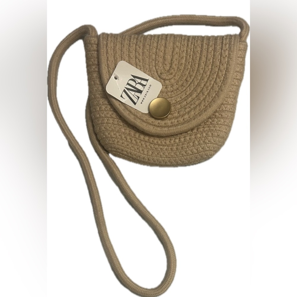 🆕 Zara Woven Raffia Style Small Crossbody Shoulder Bag Purse in Tan